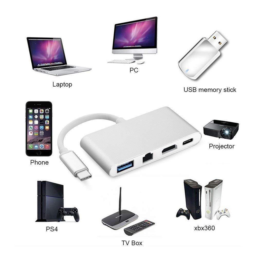Адаптер - переходник - хаб 4in1 USB3.1 Type-C на HDMI - USB3.0 - USB3.1 Type-C - RJ45 (LAN) до 100 Мбит/с - фото 6 - id-p141887399