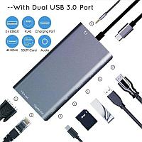 Адаптер - переходник - хаб 8in1 USB3.1 Type-C на HDMI - VGA - 2x USB3.0 - RJ45 (LAN) до 1000 Мбит/с - jack 3.5