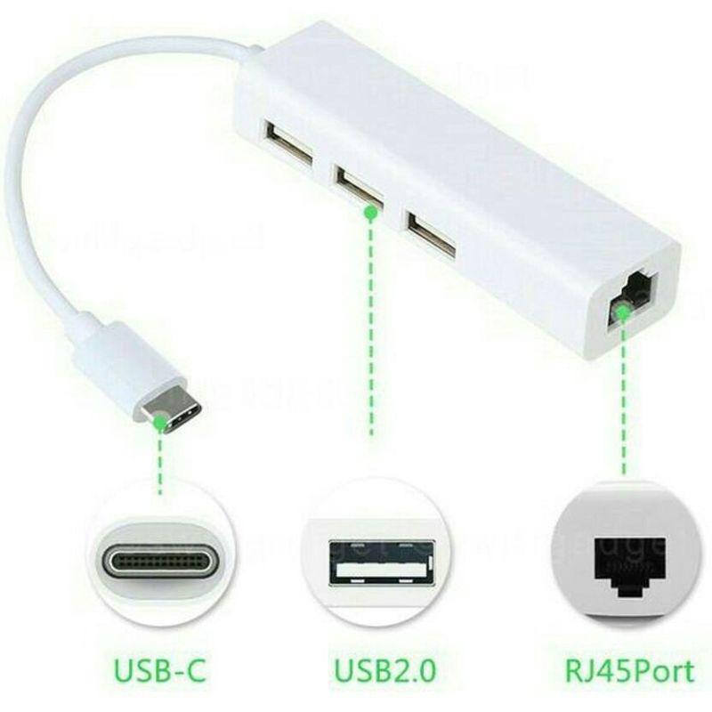 Адаптер - переходник - хаб USB3.1 Type-C на 3x USB2.0 - RJ45 (LAN) до 100 Мбит/с, белый - фото 1 - id-p141887513