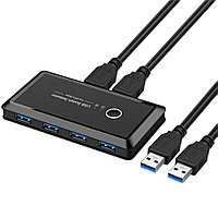 Адаптер - KVM переключатель - USB3.0 свитч 2×4 для подключения клавиатуры, мышки, принтера и сканера к двум ПК