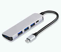 Адаптер - переходник - хаб USB3.1 Type-C - 4x USB3.0, серый