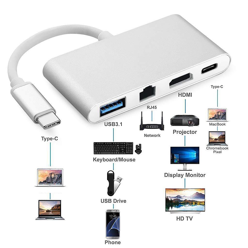 Адаптер - переходник - хаб 4in1 USB3.1 Type-C на HDMI - USB3.0 - USB3.1 Type-C - RJ45 (LAN) до 100 Мбит/с - фото 5 - id-p141888537