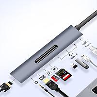Адаптер - переходник - хаб 9in1 USB3.1 Type-C на HDMI - VGA - 3x USB3.0 - USB3.1 Type-C - jack 3.5mm (AUX)
