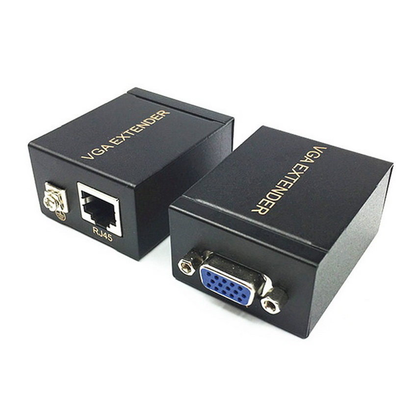 Удлинитель сигнала VGA по витой паре RJ45 (LAN) до 60 метров, пассивный, комплект, черный - фото 1 - id-p141889052