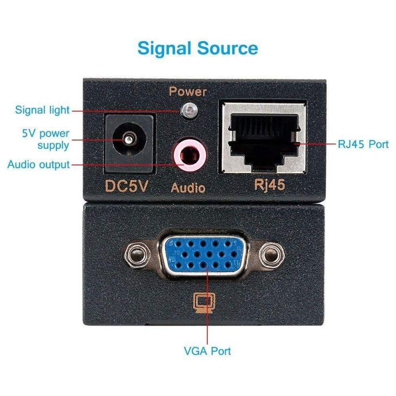 Удлинитель сигнала VGA по витой паре RJ45 (LAN) - jack 3.5mm (AUX) до 100 метров, активный, комплект, черный - фото 4 - id-p141889072