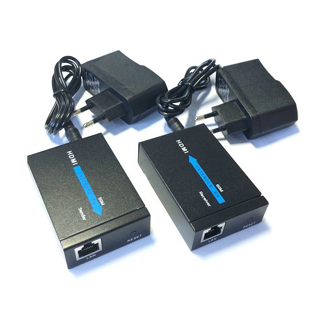 Удлинитель сигнала HDMI по витой паре RJ45 (LAN) до 60 метров, активный, FullHD 1080p, комплект, черный - фото 2 - id-p141889101