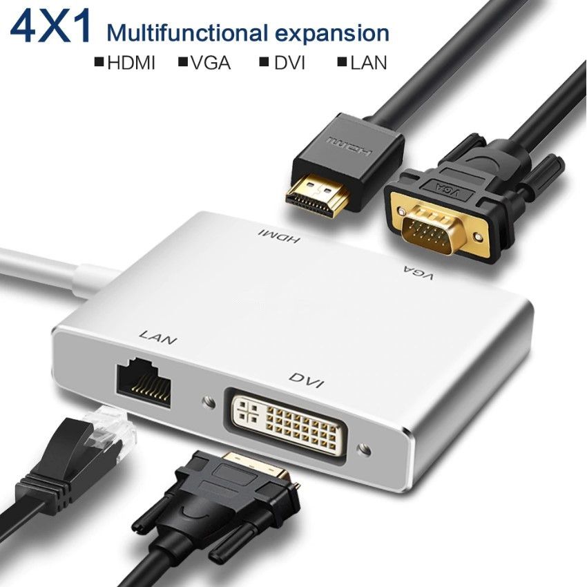 Адаптер - переходник USB3.0 - HDMI - VGA - DVI - RJ45 (LAN), серебро