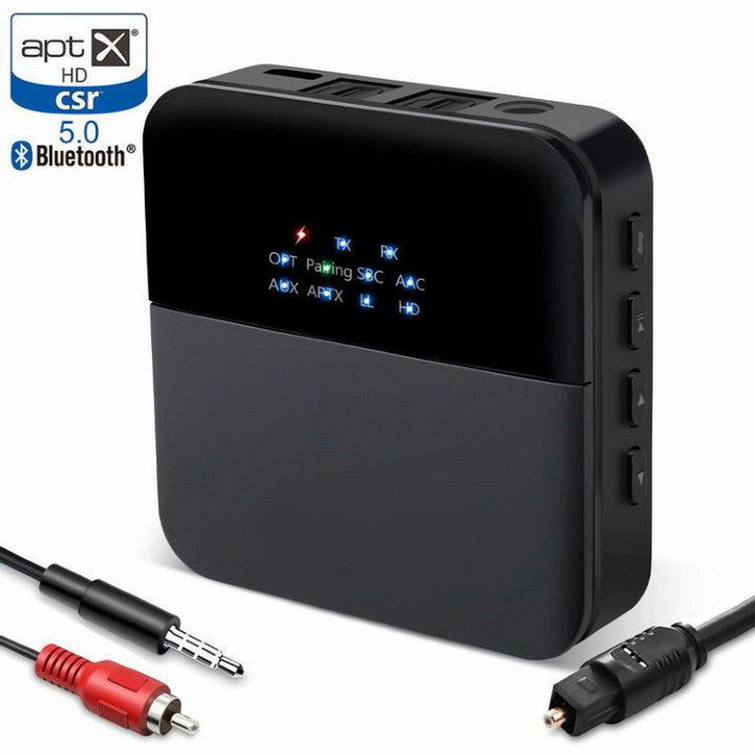 Универсальный аудио адаптер RX/TX Bluetooth v5.0 - оптика (Toslink/SPDIF) - jack 3.5mm (AUX), черный - фото 3 - id-p141889214