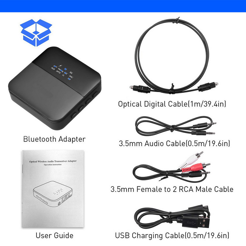 Универсальный аудио адаптер RX/TX Bluetooth v5.0 - оптика (Toslink/SPDIF) - jack 3.5mm (AUX), черный - фото 4 - id-p141889214