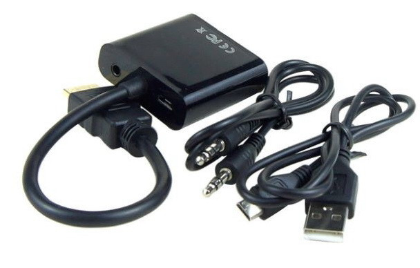 Адаптер - переходник HDMI – VGA - USB2.0 - jack 3.5mm (AUX), черный, фото 1