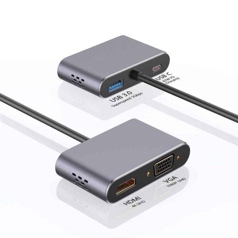 Адаптер - переходник USB3.1 Type-C - HDMI - VGA - USB3.0 - USB3.1 Type-C, серый, фото 1