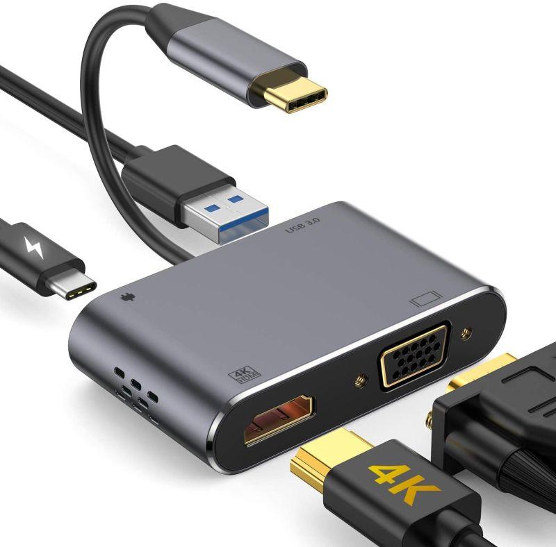 Адаптер - переходник USB3.1 Type-C - HDMI - VGA - USB3.0 - USB3.1 Type-C, серый - фото 2 - id-p141925473