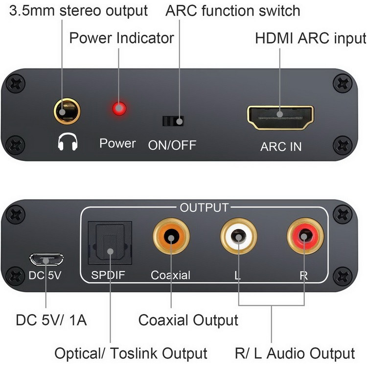 Адаптер - переходник HDMI (ARC) - оптика (Toslink/SPDIF), RCA, jack 3.5mm (AUX), черный - фото 2 - id-p141925484