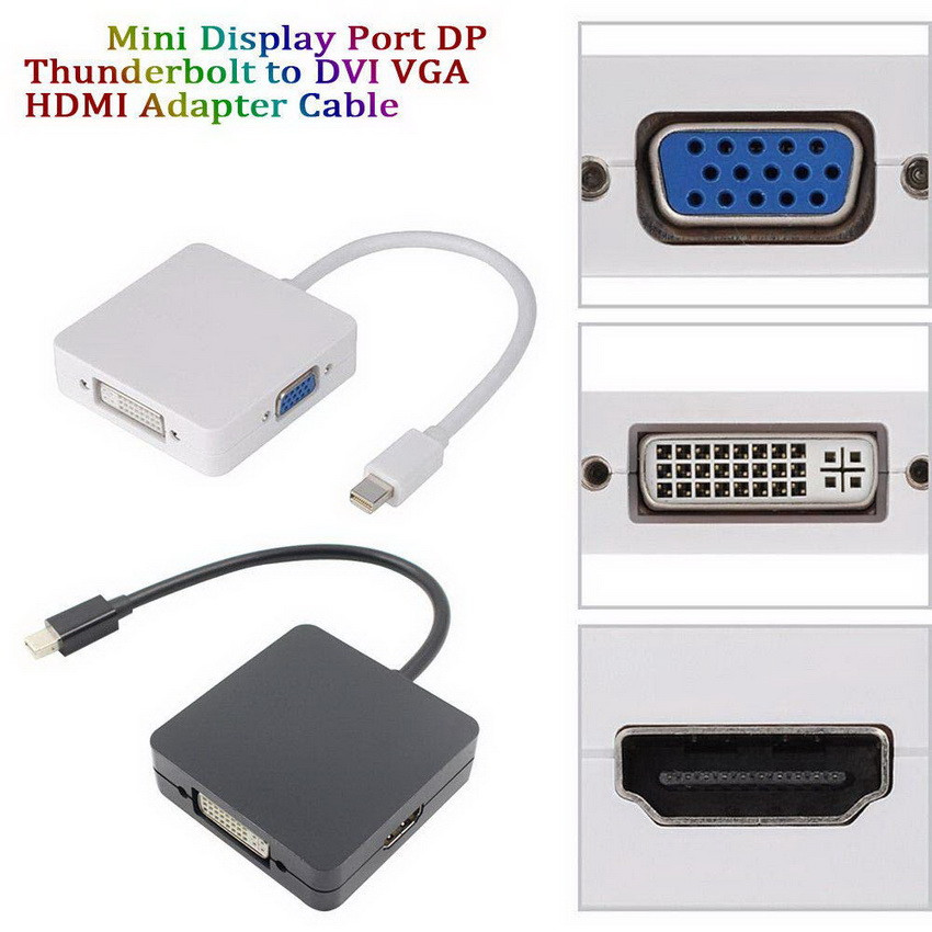 Адаптер - переходник Mini DisplayPort - HDMI - VGA - DVI, квадратный, черный - фото 2 - id-p141925506