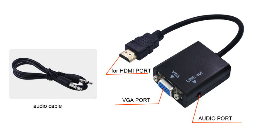 Адаптер - переходник HDMI VGA - jack 3.5mm (AUX) PRO, черный - фото 2 - id-p141925508