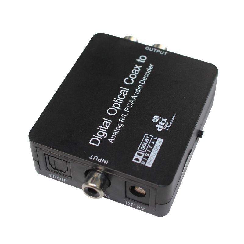 Адаптер - переходник, аудио-преобразователь для DTS 5.1 с оптики (Toslink/SPDIF) на jack 3.5mm (AUX), RCA, чер