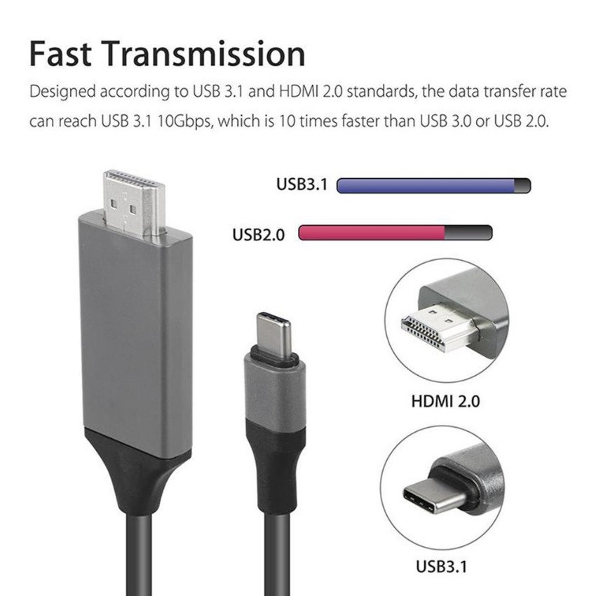 Кабель USB3.1 Type-C - HDMI, UltraHD 4K, 2 метра, черный - фото 4 - id-p141934192