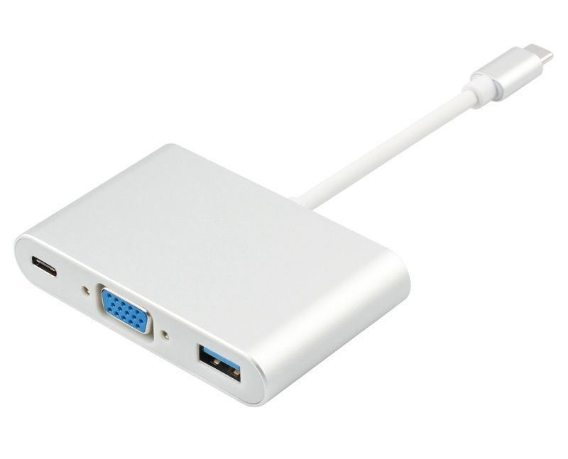 Адаптер - переходник - хаб USB3.1 Type-C на VGA - USB3.1 Type-C - USB3.0, серебро - фото 5 - id-p141934276