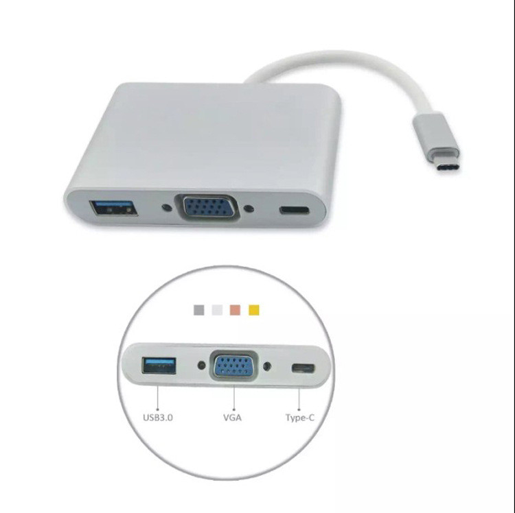 Адаптер - переходник - хаб USB3.1 Type-C на VGA - USB3.1 Type-C - USB3.0, серебро - фото 4 - id-p141934276