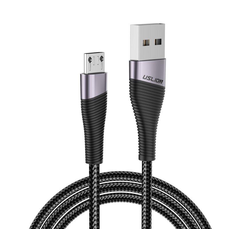 Кабель зарядный дизайнерский USLION MicroUSB – USB 3.0A для быстрой зарядки, черный 2 метра, фото 1