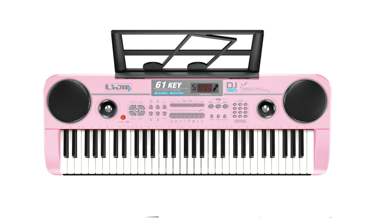 Детский синтезатор пианино с микрофоном, арт. 328-06 с USB (от сети и на батарейках) (розовый)