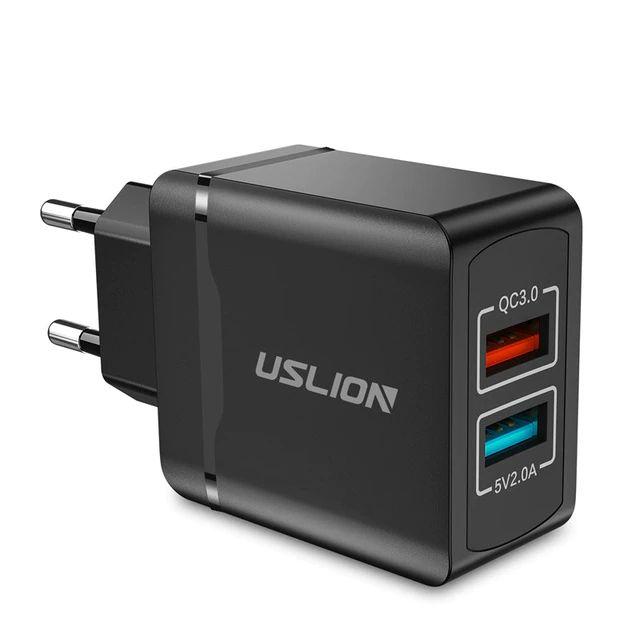 Быстрое зарядное устройство / блок питания для смартфона USLION QC3.0 на 2 USB порта, фото 1