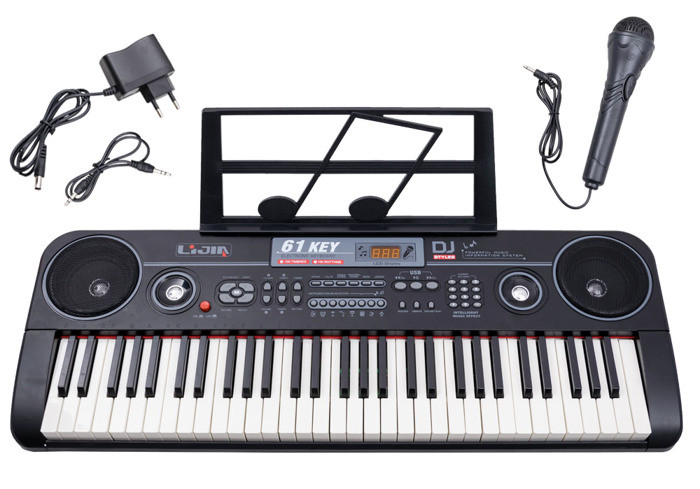 Детский синтезатор пианино с микрофоном, арт. 328-20 USB (от сети и на батарейках) (черный) - фото 1 - id-p68630045