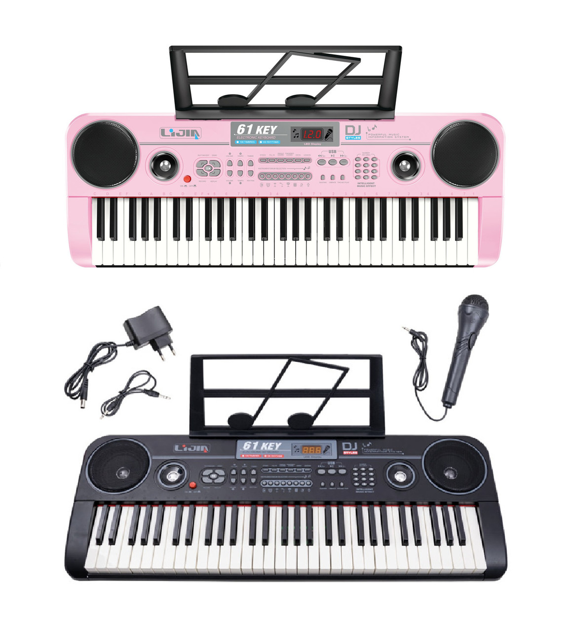Детский синтезатор пианино с микрофоном, арт. 328-20 USB (от сети и на батарейках) (черный) - фото 3 - id-p68630045