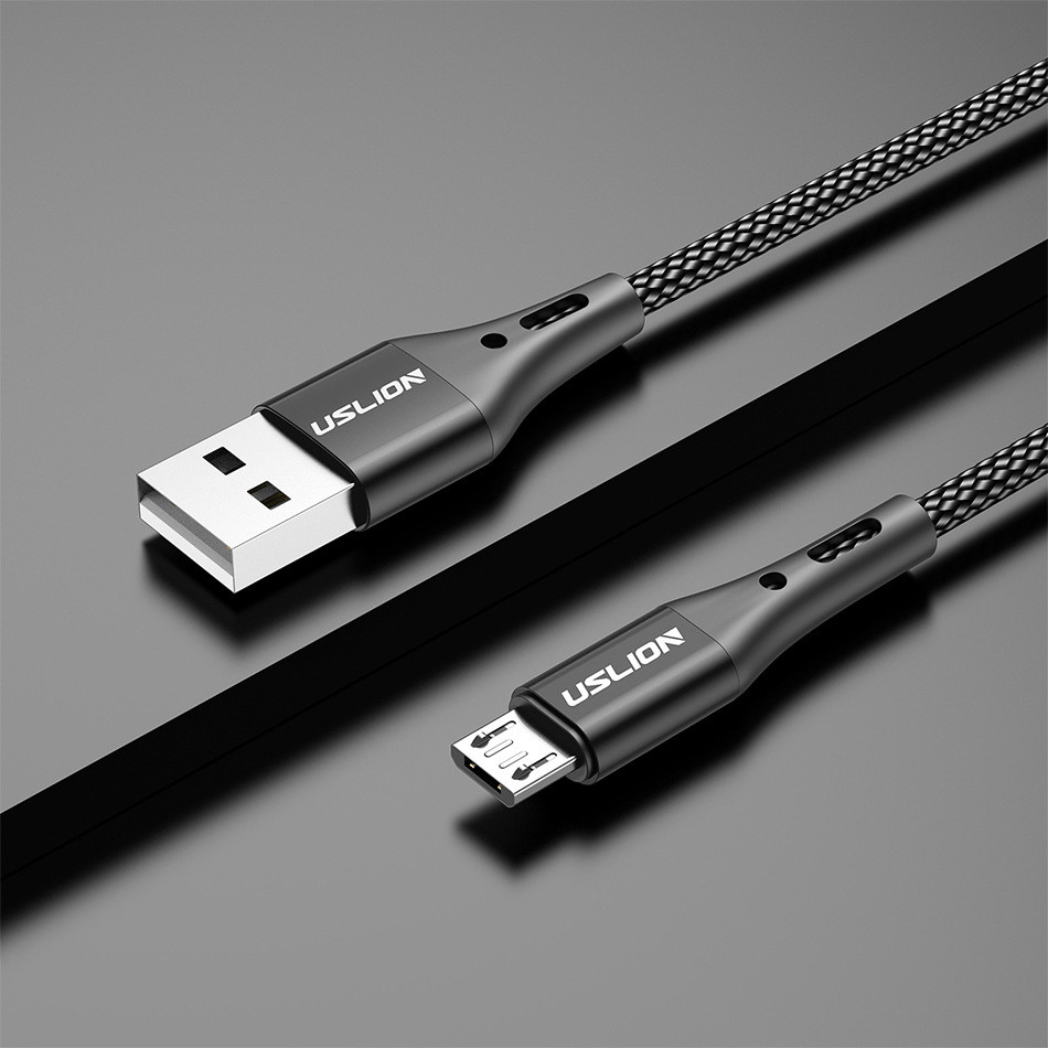 Кабель зарядный USLION MicroUSB USB 3.0A для быстрой зарядки, черный 1 метр - фото 2 - id-p141978187