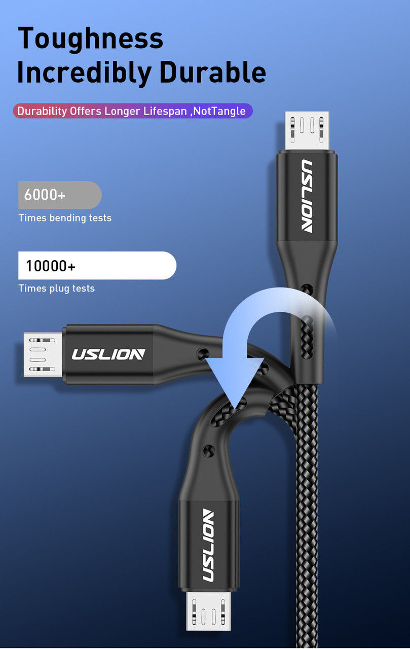 Кабель зарядный USLION MicroUSB USB 3.0A для быстрой зарядки, черный 1 метр - фото 4 - id-p141978187