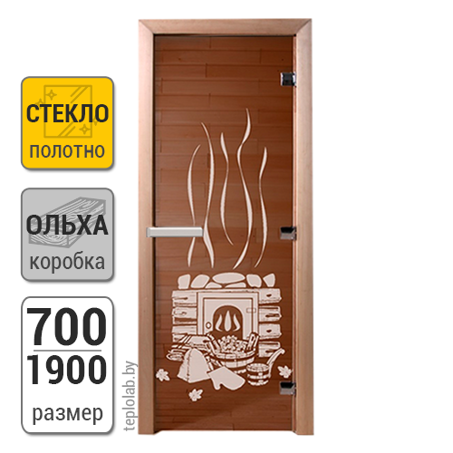 Дверь для бани стеклянная DoorWood Теплый день, бронза с рисунком, 700x1900