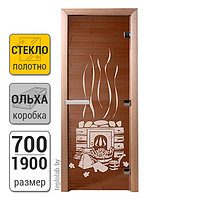 Дверь для бани стеклянная DoorWood Теплый день, бронза с рисунком, 700x1900