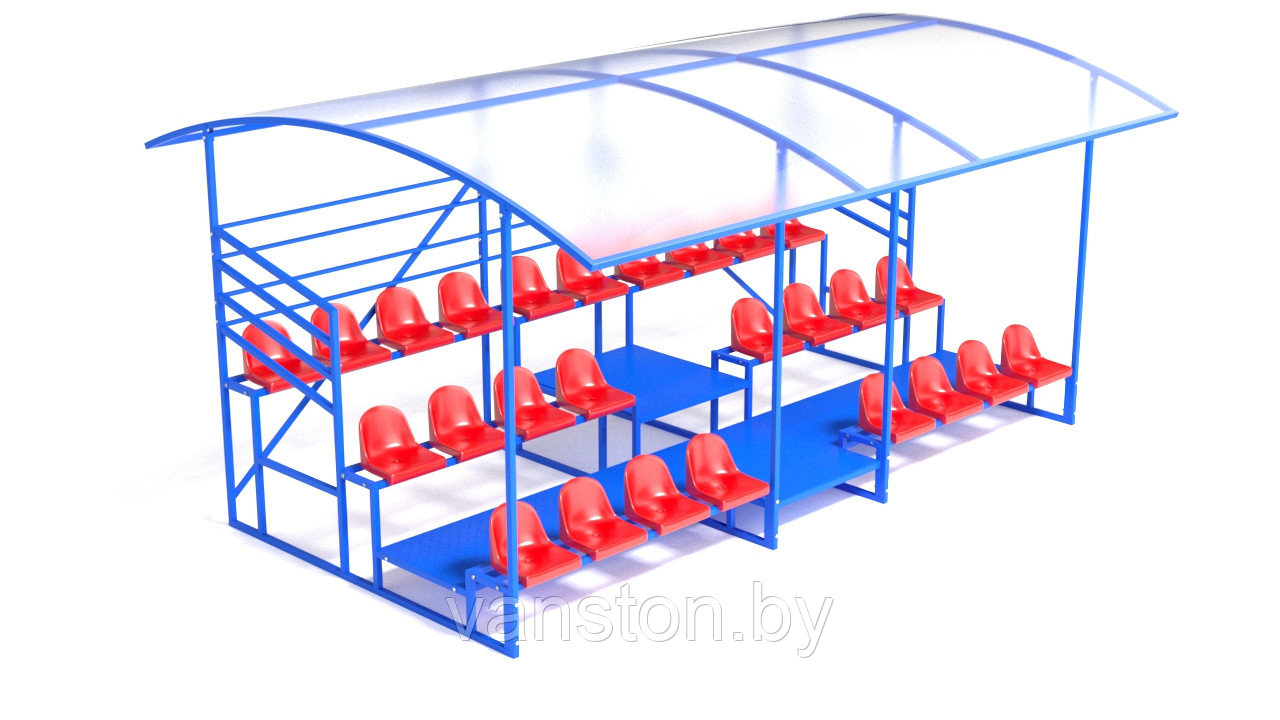 Трибуна трехрядная с навесом с пластиковыми сиденьями
