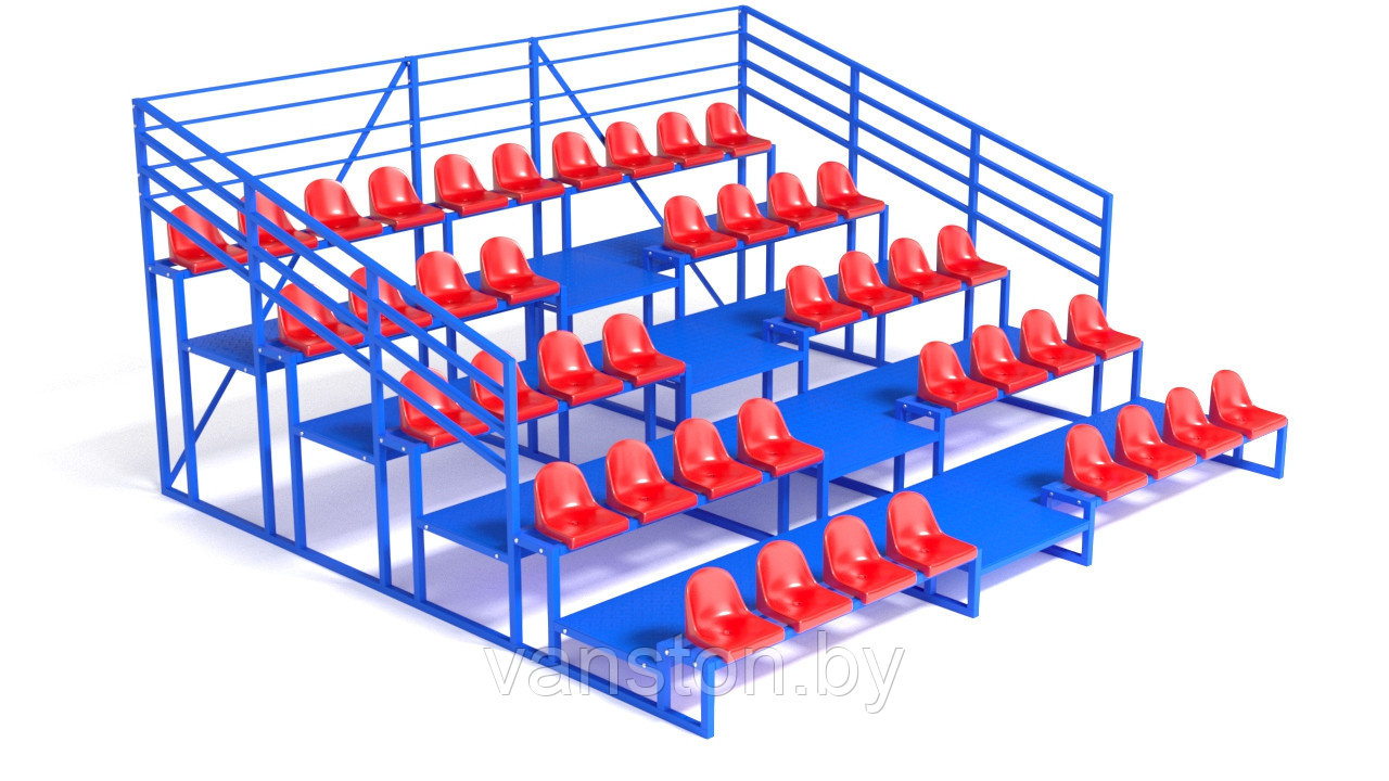 Трибуна четырехрядная с площадкой с пластиковыми сиденьями