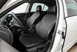 GT Чехол Экокожа Skoda Rapid (12-) (2/3) (Экокожа, черный + вставка РОМБ)