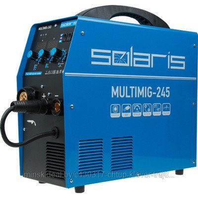 Solaris MULTIMIG-245, полуавтомат сварочный, MIG/MMA/TIG, 220 В, евроразъем, горел 3м, смена полярности