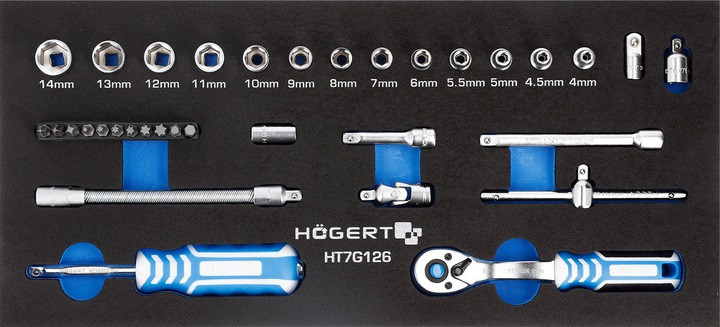 Набор инструментов с трещеткой 1/4", 34 шт., HOEGERT