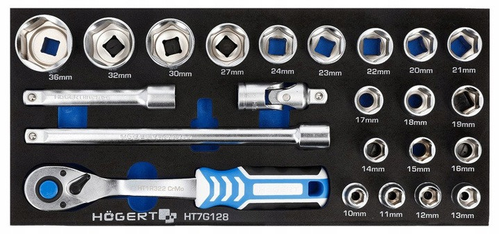 Набор инструментов с трещеткой 1/2", 23 шт., HOEGERT