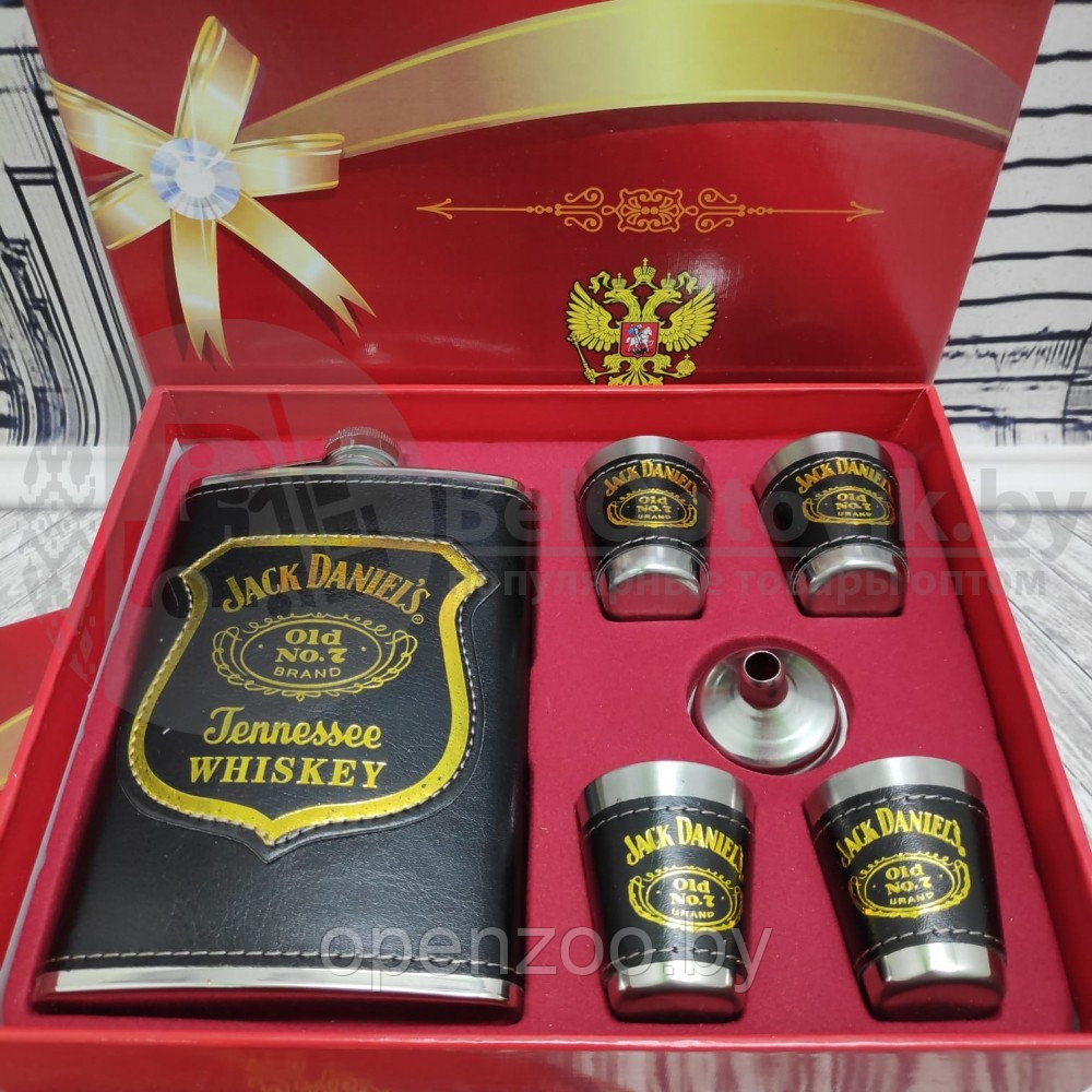 Подарочный набор Jack Daniels: фляжка 236 мл, 4 стопки и металлическая воронка M-33 Коричневый - фото 5 - id-p114700853