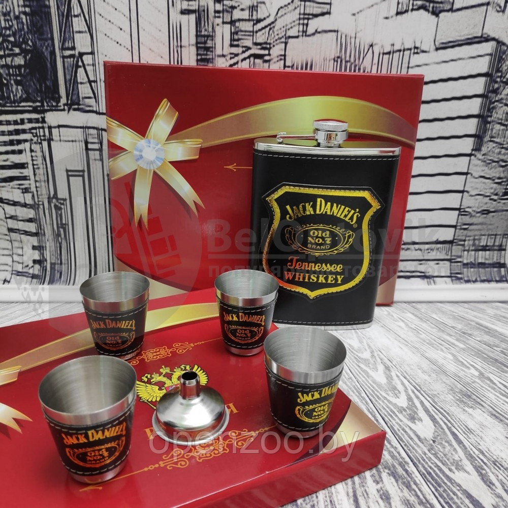 Подарочный набор Jack Daniels: фляжка 236 мл, 4 стопки и металлическая воронка M-33 Коричневый - фото 6 - id-p114700853
