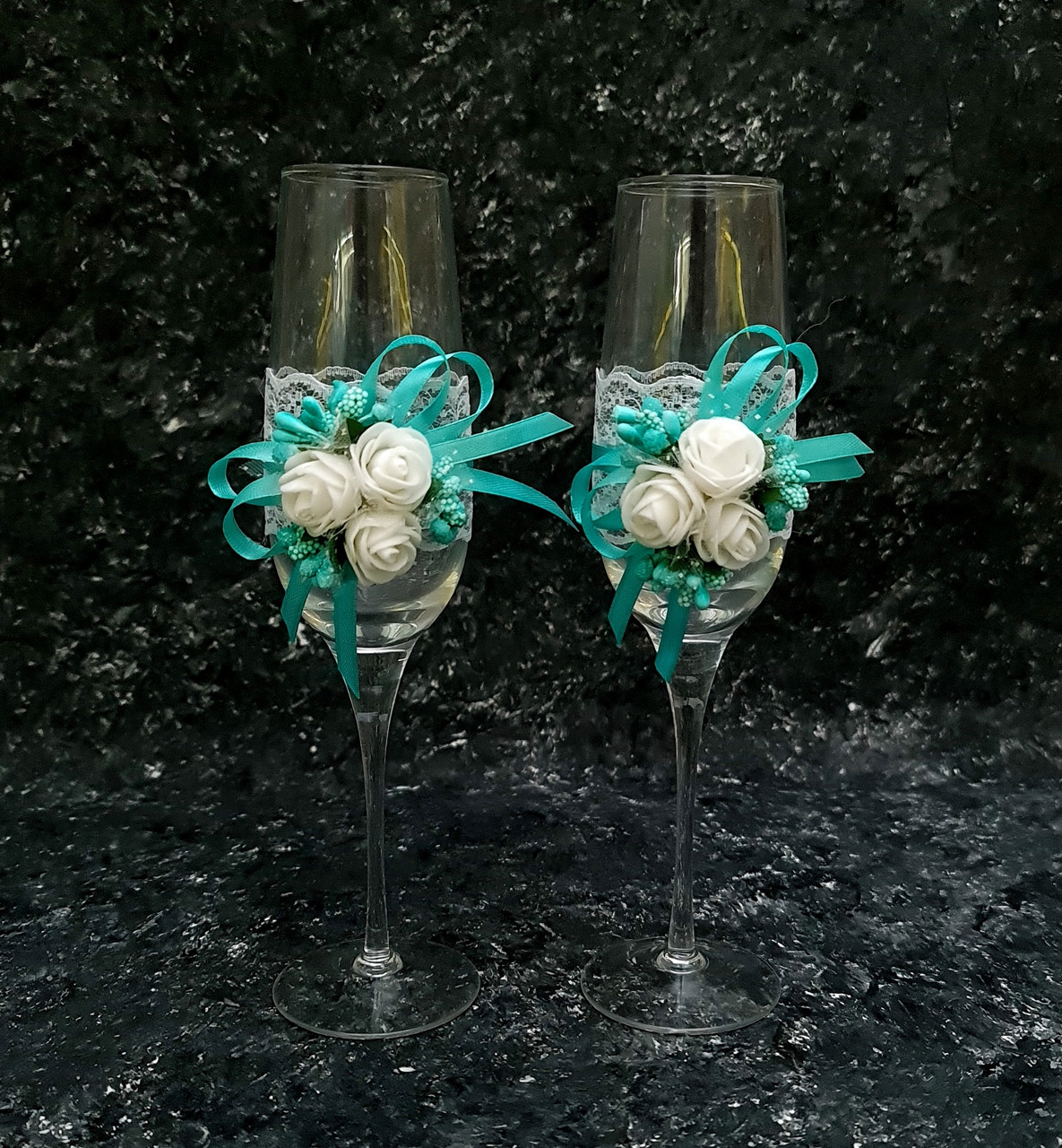 Свадебные бокалы "Майские" в мятном, бирюзовом цвете