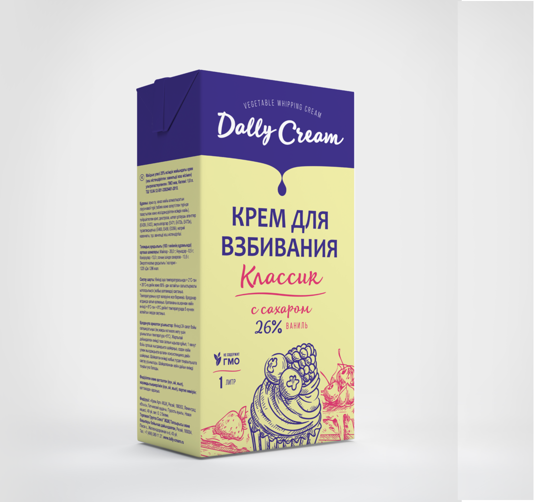 Крем на растительных маслах Dally Cream ваниль (для взбивания),сливки 26%, РФ