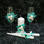 Комплект свадебных бокалов и свечей "Майский" в мятном цвете, фото 3