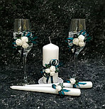 Комплект свадебных бокалов и свечей "Майский" в изумрудном цвете, фото 3