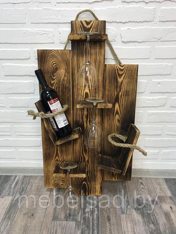 Полка для вина и бокалов деревянная "Под Старинку" - фото 1 - id-p142233835