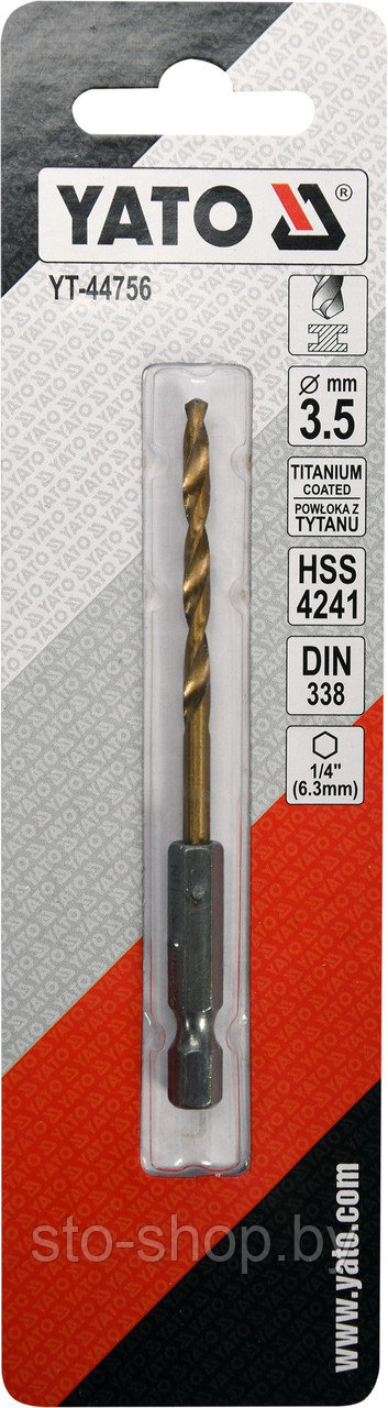 Сверло по металлу HSS-TiN 3,5мм с хвостовиком HEX YT-44756 - фото 3 - id-p134883655