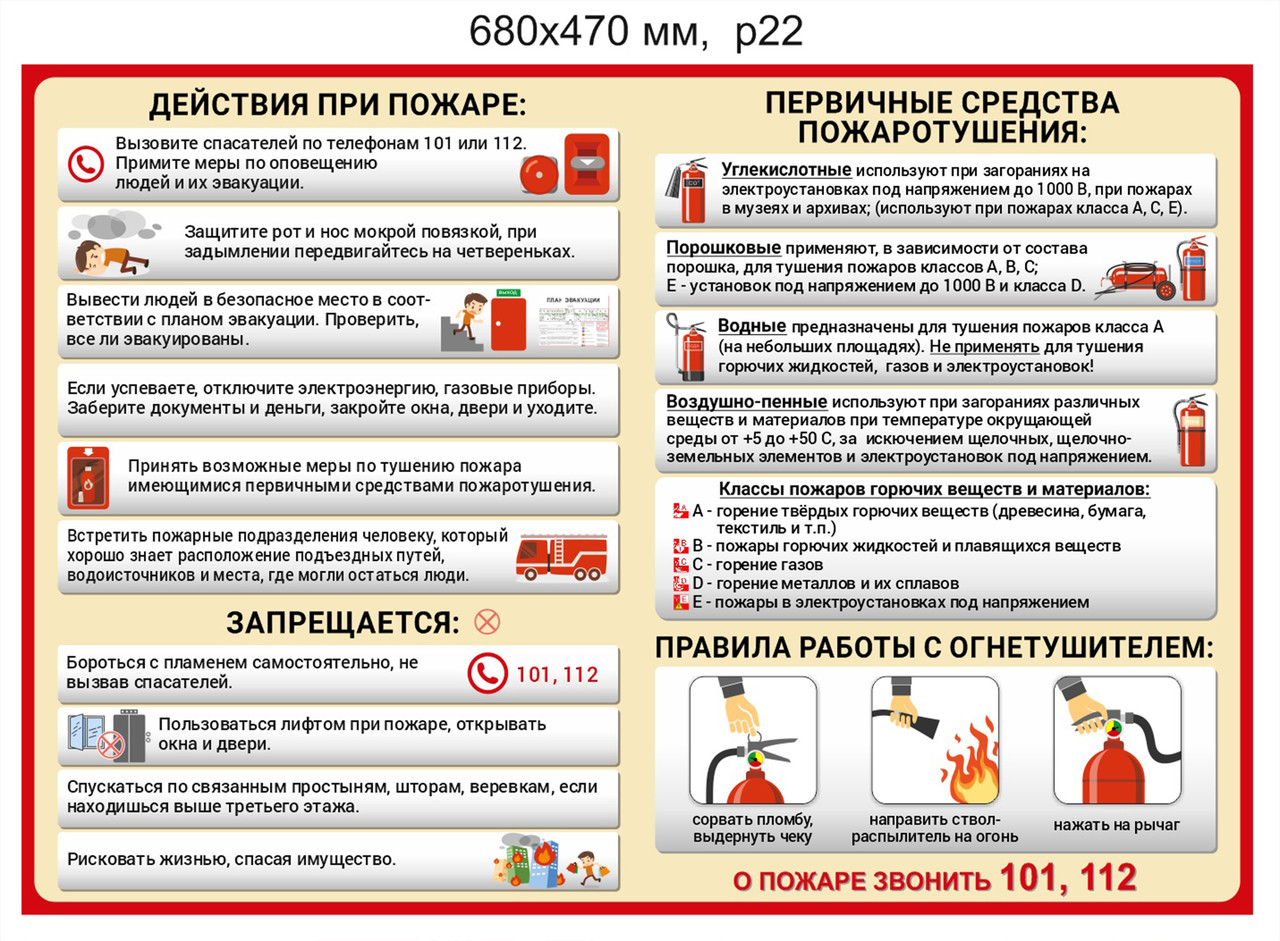 Стенд по пожарной безопасности 680х470 мм