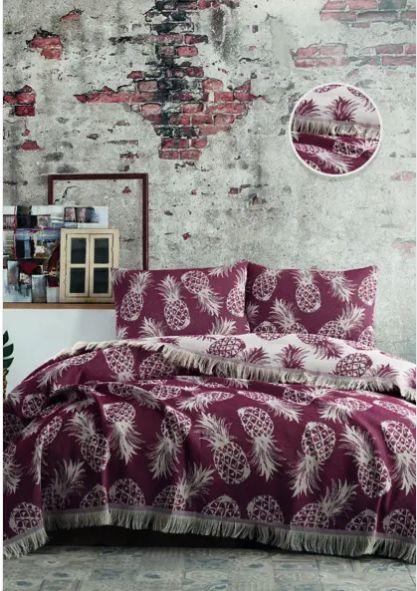 Турецкое покрывало "Valtery" из хлопка ANANAS BED SPREAD цвет красный (RED) (205x240)