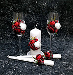 Набор свадебных свечей "Пионы" для обряда "Семейный очаг" в бордовом цвете, фото 5
