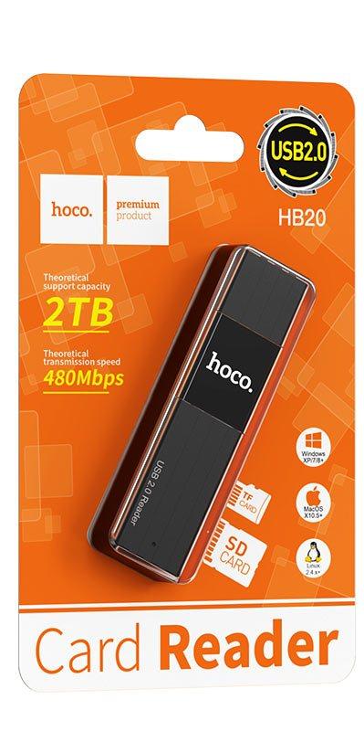 Картридер Hoco HB20 (USB 2.0) цвет: чёрный - фото 1 - id-p47337946